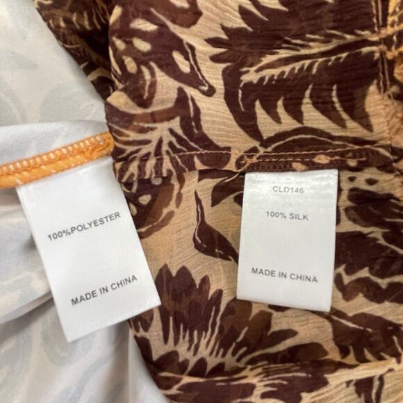 Christy Lynn Ella Silk Midi Dress with Slip Size M Sienna Brown Botanical Fall - Picture 12 of 14